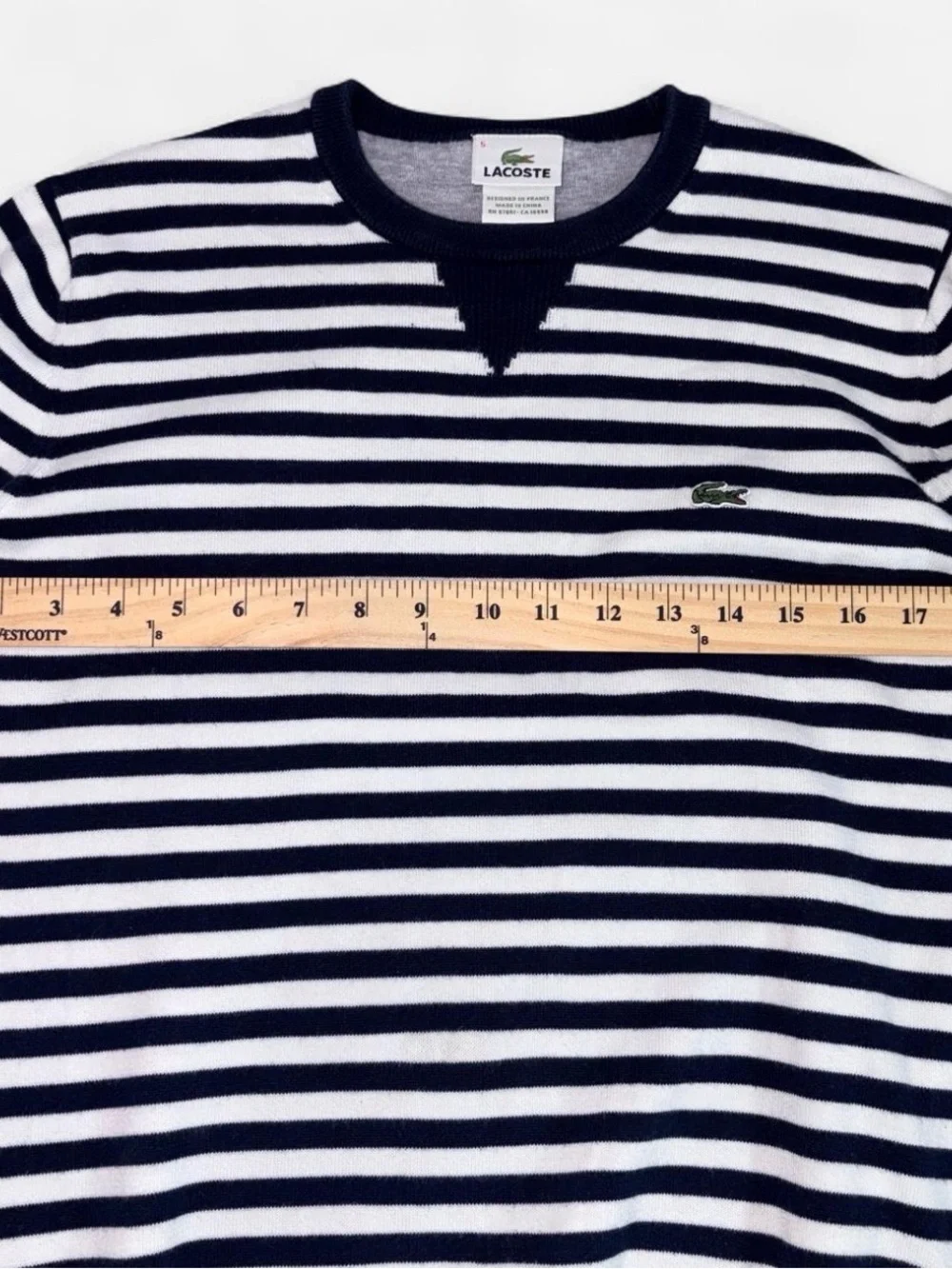 Lacoste Navy White Stripe Crewneck Sweater Size 5 Fits Medium